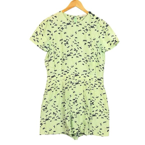 VTG Brooks Brothers Silk Romper Women Sz Large L Green Dragonfly Beachy Fairy